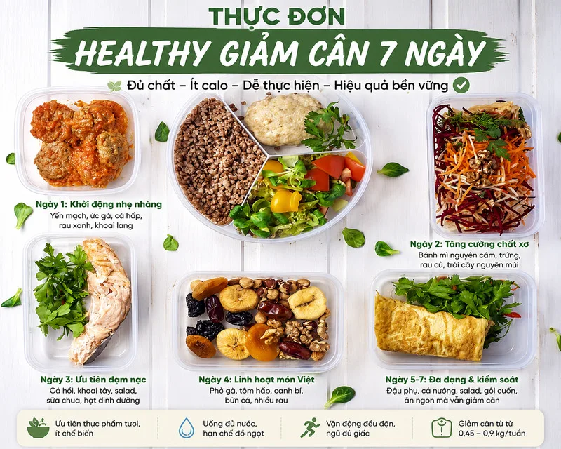 Thực đơn healthy giảm cân 7 ngày kiểm soát cân nặng hiệu quả