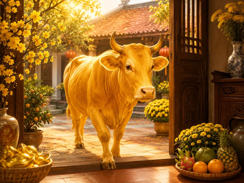 Nằm mơ thấy bò vàng đi vào nhà thường được xem là hình ảnh tượng trưng cho tài lộc, sự ổn định và tin vui.