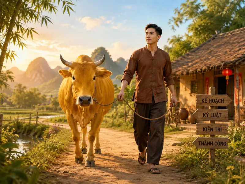 Hình ảnh tự mình dắt bò vàng có thể tượng trưng cho khả năng kiểm soát công việc và kế hoạch cá nhân.