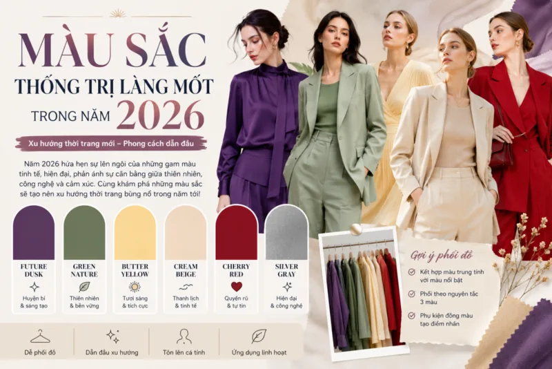 Bảng màu năm 2026 kết hợp các sắc trung tính thanh lịch với những gam màu nổi giàu năng lượng